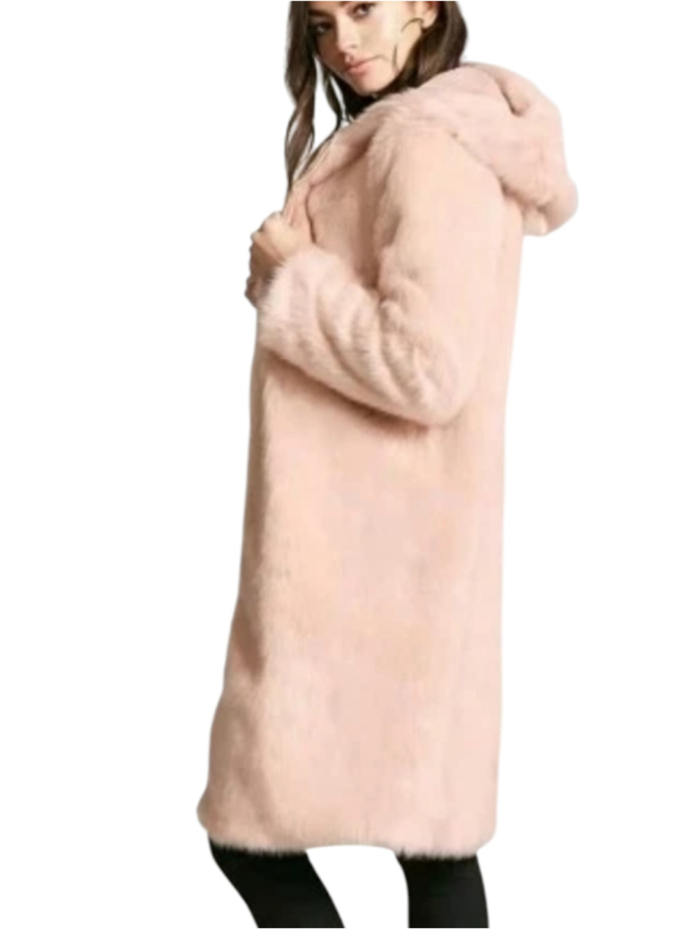Forever 21 Faux Fur Hooded Coat Blush Pink Large - Picture 14 of 15